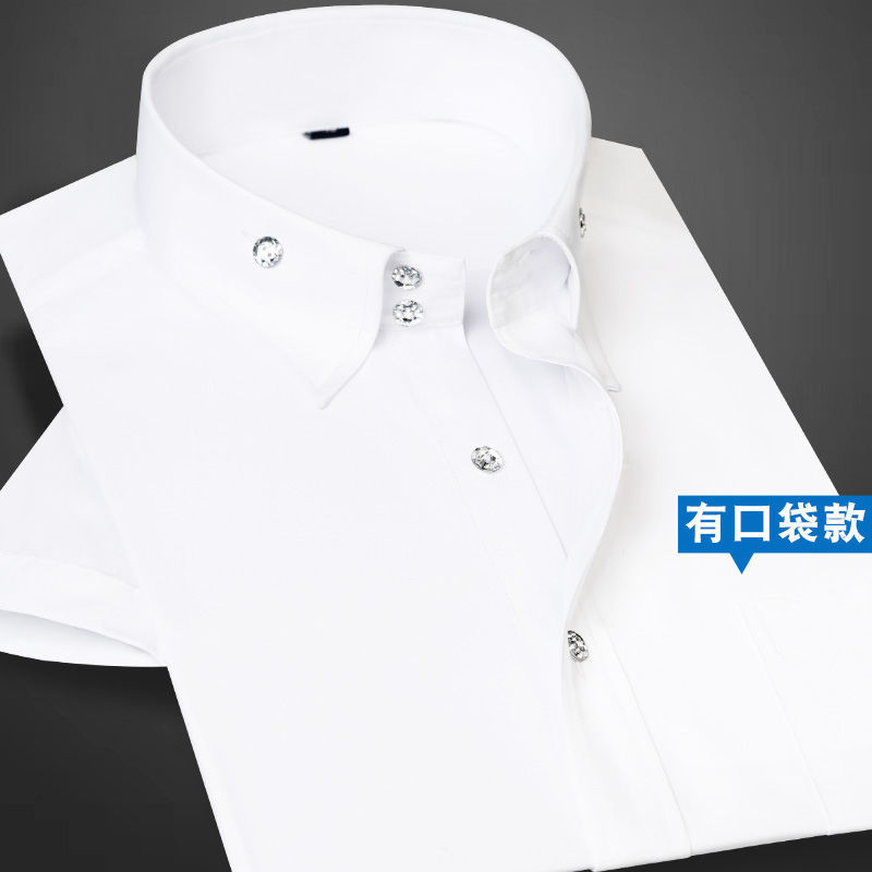 Spring and Summer High-Neck Button-Down Shirt for Men, Short-Sleeved Business Casual Korean Style Trendy Plus Size Long-Sleeved White Shirt