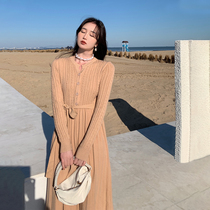 SYT coat essential winter base skirt women 2021 New Vintage waist strap knit dress