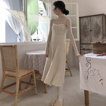 SYT super fairy girl dress gentle chest-wrapped waist mid-length skirt Winter hairy knitted suspender bottoming skirt