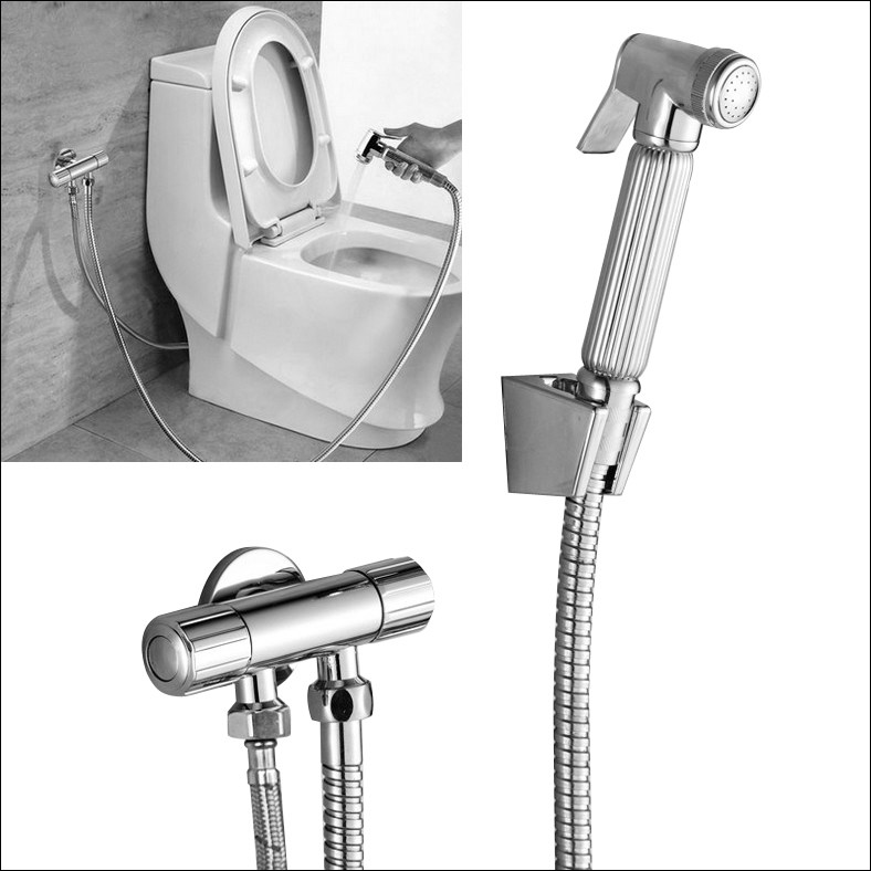 One-in-two-out triangle valve women's washer toilet flush spray gun set pressurized spray gun flusher faucet set