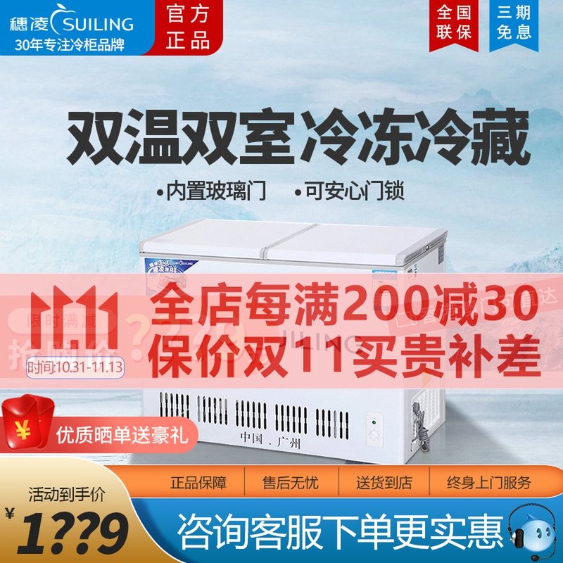 Suiling double temperature two-room horizontal freezer refrigerated freezer commercial beverage ice cream freezer BCD-336K