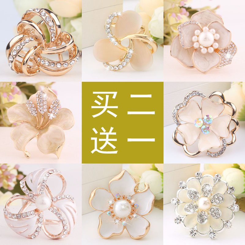 T-shirt button clothes down swing shirt knotted silk scarf buckle upscale shawl button Korean dual-use silk scarf ring clip 100 hitch