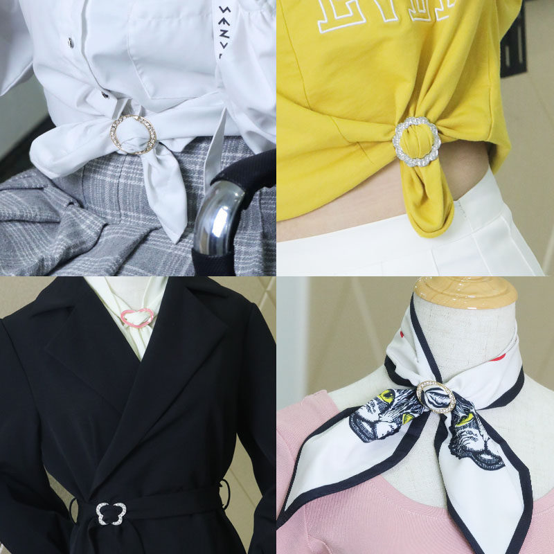 Simple Korean version of the corner T-shirt shirt hem knotted buckle high-grade Korean silk scarf buckle ring hundred collocation decoration dual-use