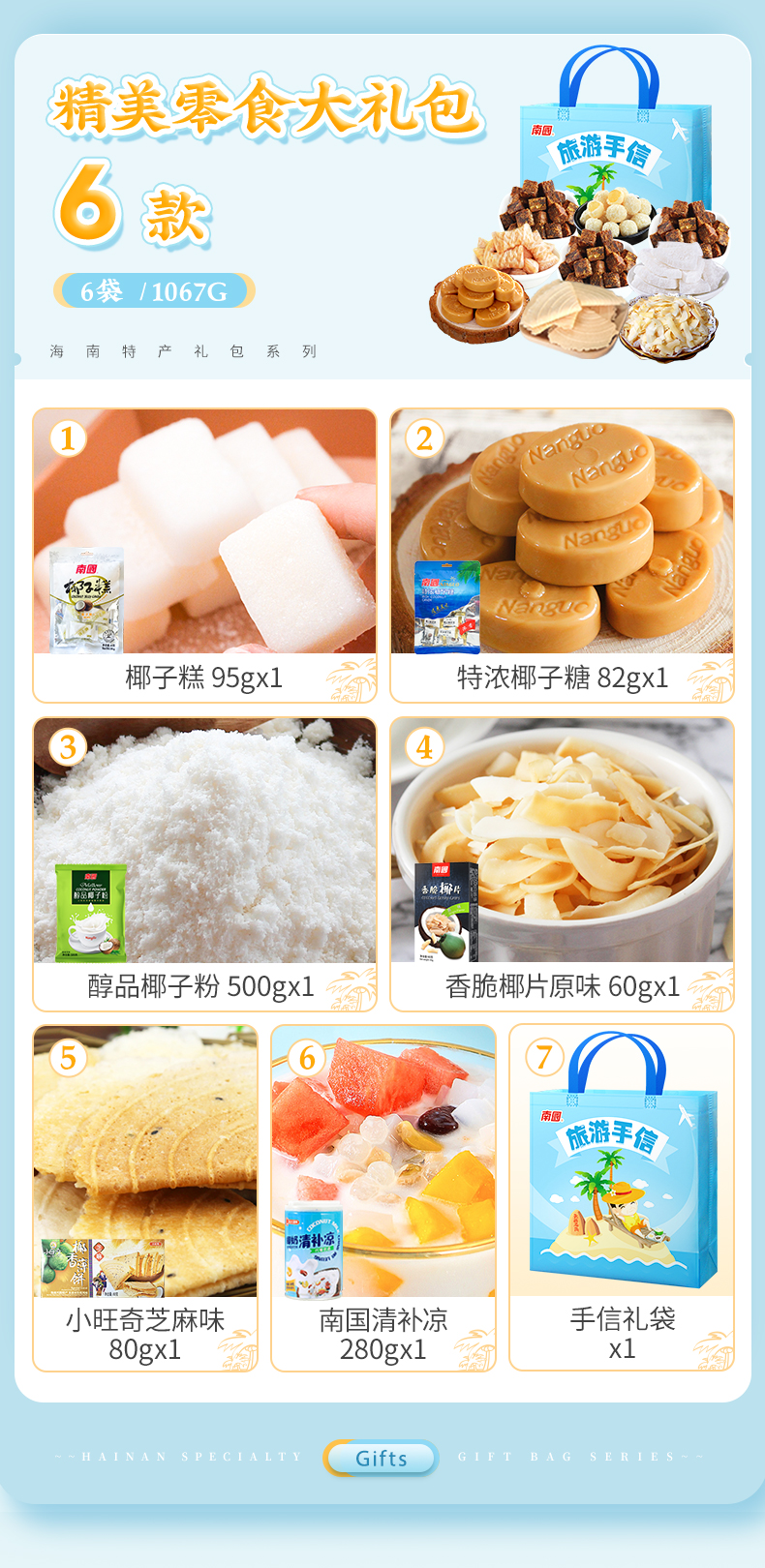 南国 海南土特产零食大礼包 1067g 天猫优惠券折后￥29.9包邮（￥54.9-25）