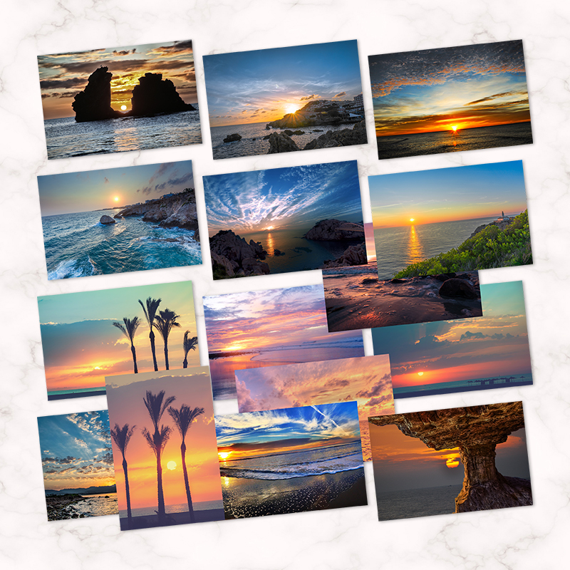 Collection of Beautiful Postcards of Sunrise, Snow Scenery, and Sea Views from Mountain Peaks, Morning Light on the Sea, 15 Pieces in a Box, 6 Inches, 3 Designs Collection of Beautiful Postcards of Sunrise, Snow Scenery, and Sea Views from Mountain Peaks, Morning Light on the Sea, 15 Pieces in a Box, 6 Inches, 3 Designs