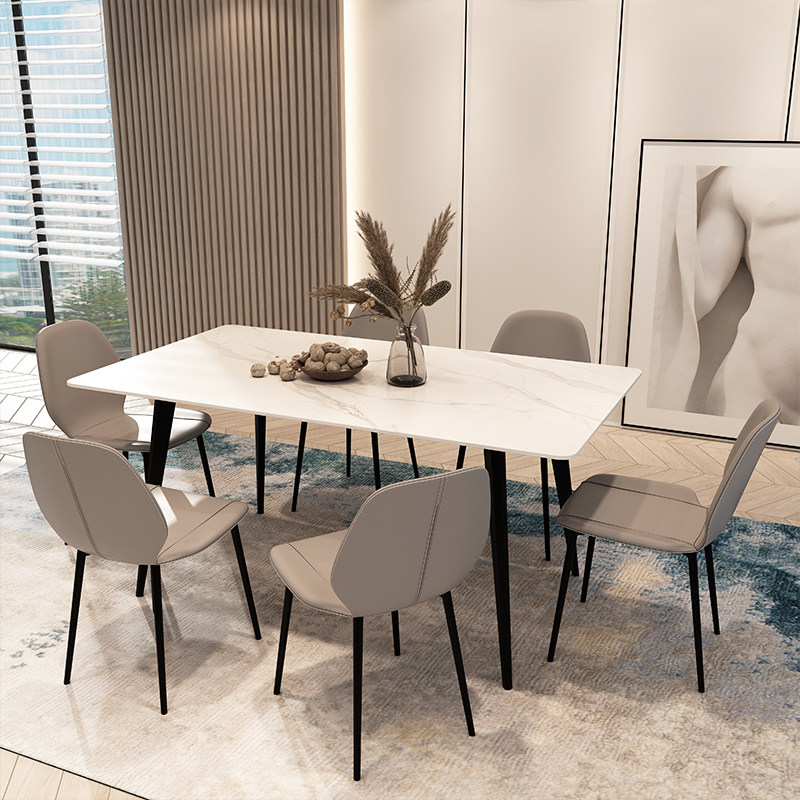 Pianoide-style light and luxurious table chairs combined marble dining table Home rectangular small family rock plate table