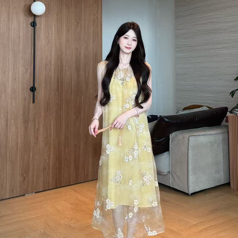 Fisherman's [Warm Golden Cloud Dress] Designer Haute Couture/3D Floral Embroidery Summer National Style Dress