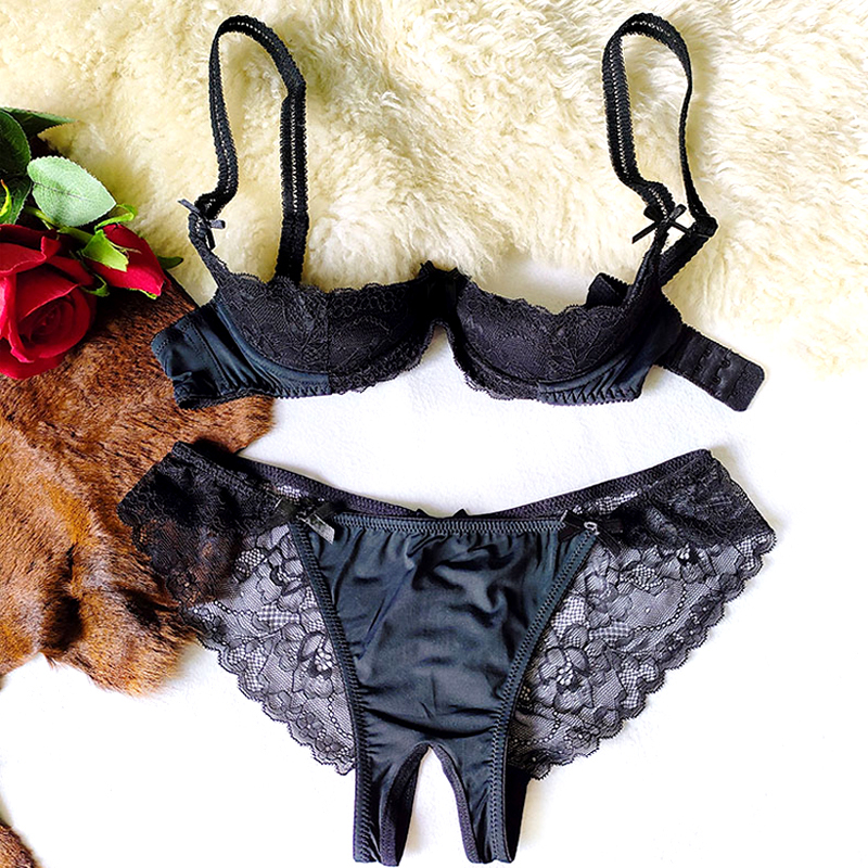 Sexy Half-Bust Couple's Date Lingerie Pure Desire Bra Nipple Support Bra Nipple Exposure Push-Up Bra Set for Women