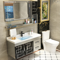 Stainless steel bathroom cabinet combination small-sized hand washing basin toilet toilet washing table wall bathroom cabinet
