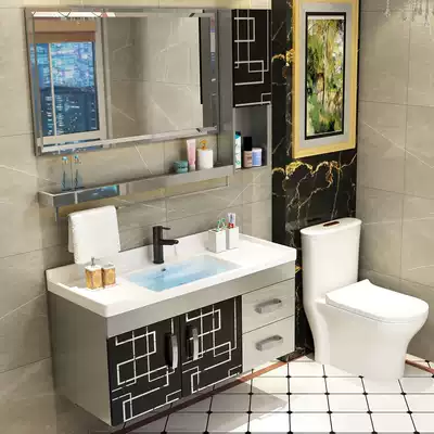 Stainless steel bathroom cabinet combination Small apartment washbasin powder room toilet sink wall-mounted bath cabinet