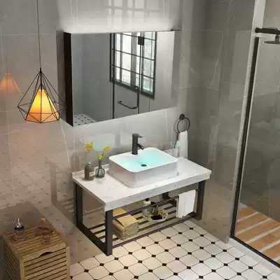 Nordic solid wood bath cabinet combination Modern simple sink washbasin cabinet powder room marble sink