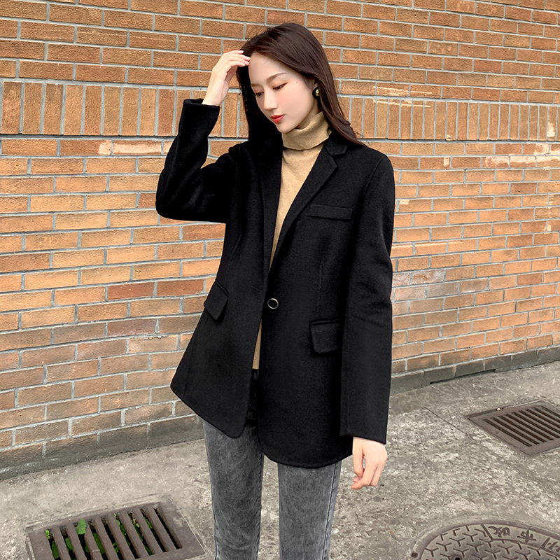 Gross suit jacket autumn and winter 2022 new pop wave black short double face cashmere big clothes small