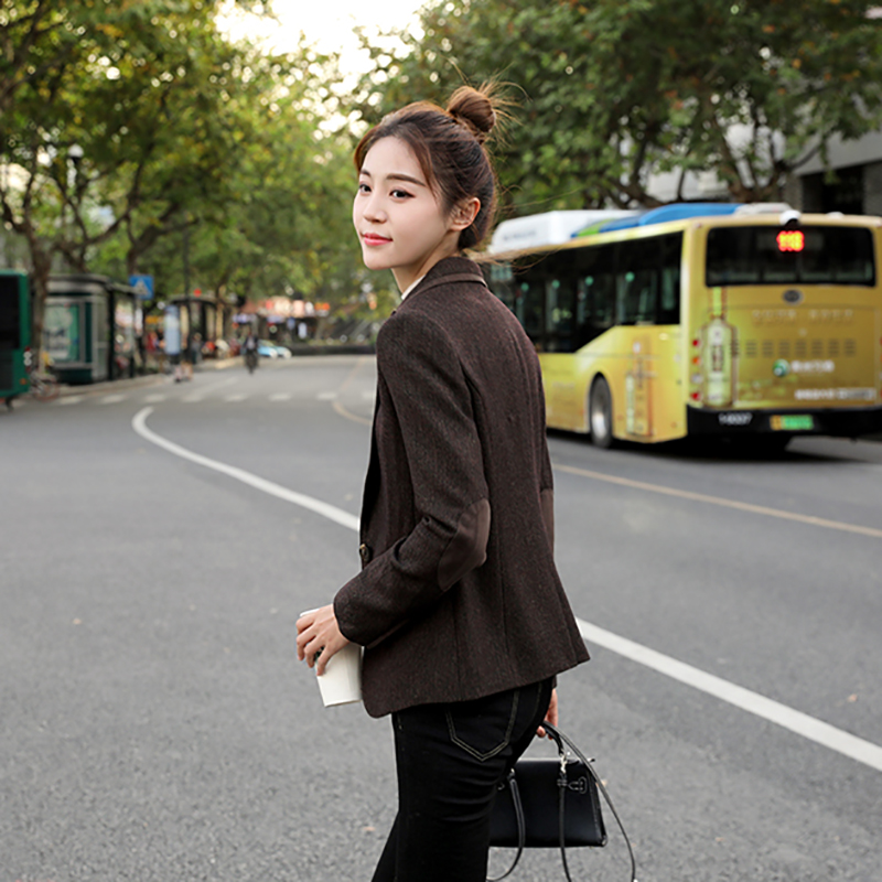 The human - written wool suit coat girl 2022 new autumn and winter long sleeve splice slip coat