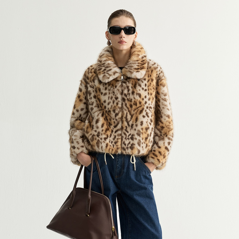 2026 New Faux Lynx Leopard Print Short Fashionable Eco-Friendly Fur Coat with a Soft and Smooth Texture