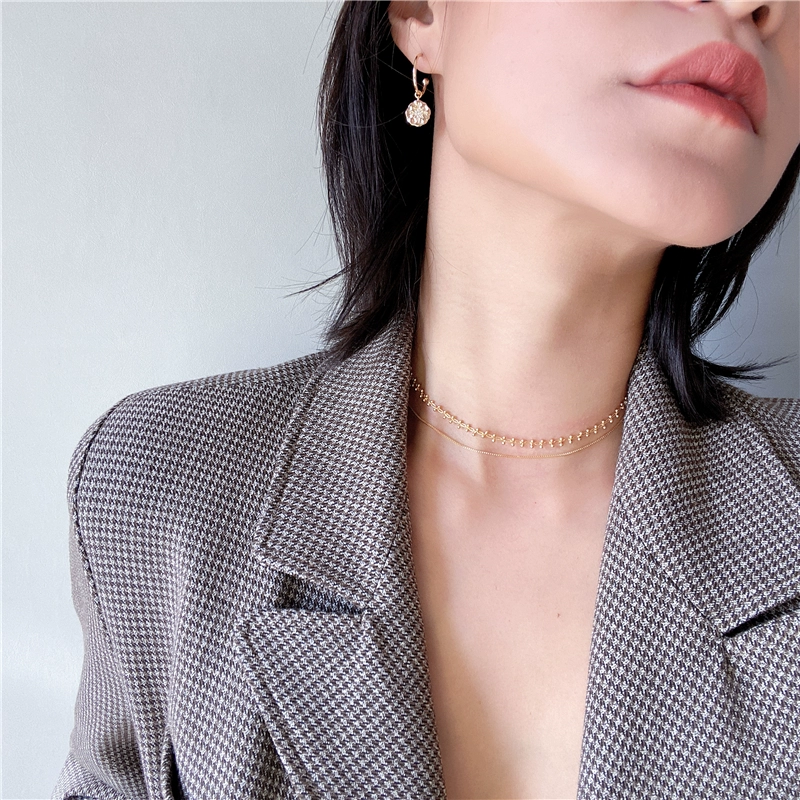 [KAENA GAI] Vòng cổ đôi vòng cổ hợp thời trang Vòng tai vàng lúa mì đen Vòng cổ zircon - Vòng đeo tay Clasp