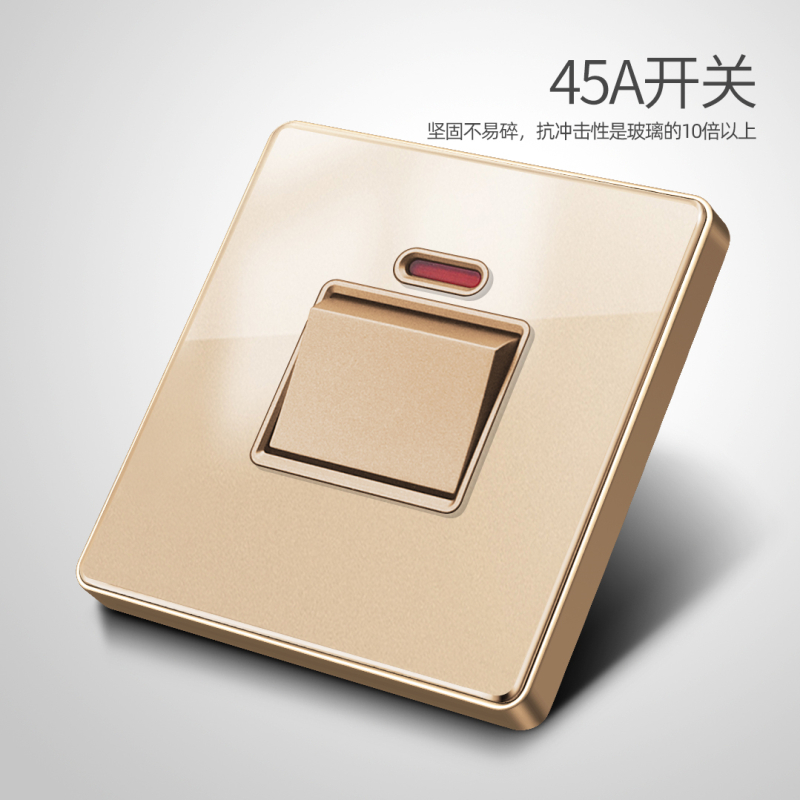 25A32A45A Universal lamp curt water heaters cold air-made surface electric switch socket panel organic glass gold 86