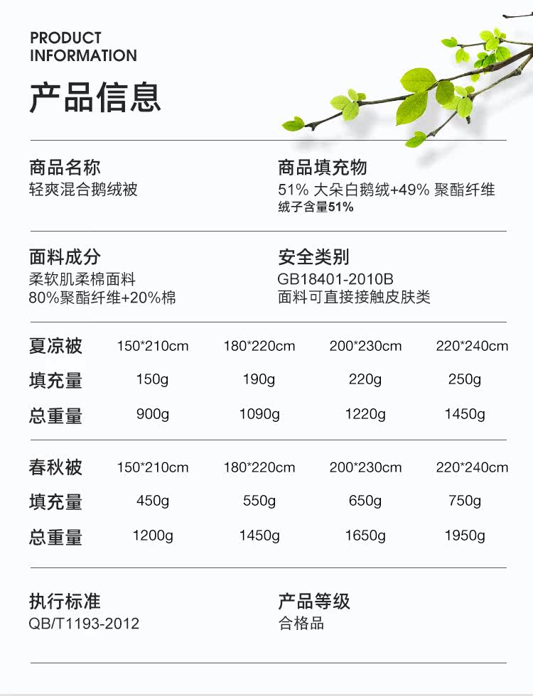 中国羽协保障产品 艾尚羽 可水洗轻薄鹅绒被 夏凉被 1.5m*2.1m 图16