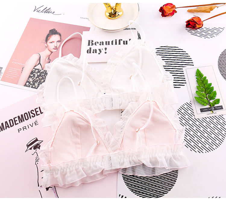 Nhật nhỏ ngọt ngào ngôi sao tam giác cup áo ngực mỏng không có vòng thép thoải mái cô gái dễ thương đồ lót ren - Bộ đồ lót bikini đi biển đẹp 2021