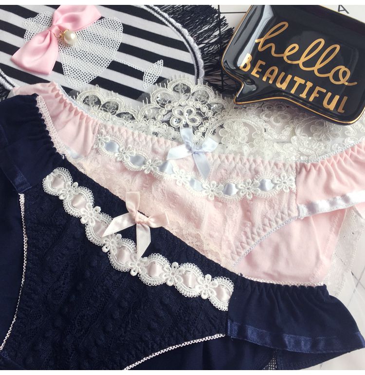 Đồ lót cotton dễ thương Nhật Bản cô gái tóm tắt eo giữa màu hồng Công chúa Van Lace vải cotton bay quần lót nam cotton