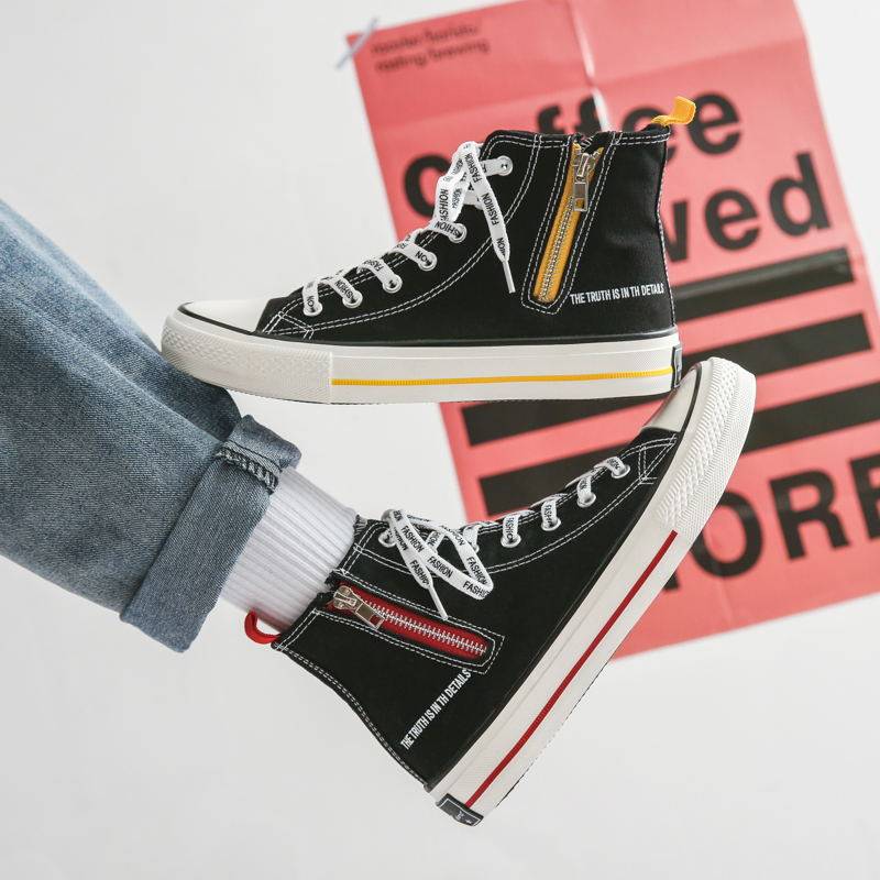 Side zip lazy canvas shoes students tall men's youth Korean version of the trend of all-match breathable skateboard shoes a pedal spring and summer