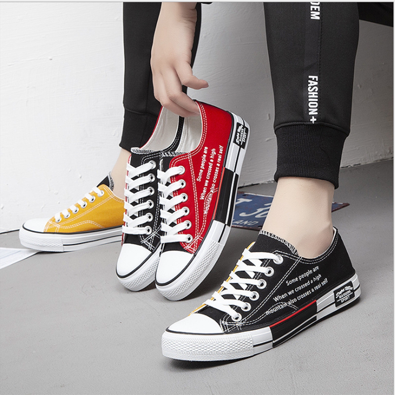 Couple canvas shoes color matching AB version student mandarin duck sneakers trendy all-match yin and yang trendy shoes two-color men's and women's cloth shoes