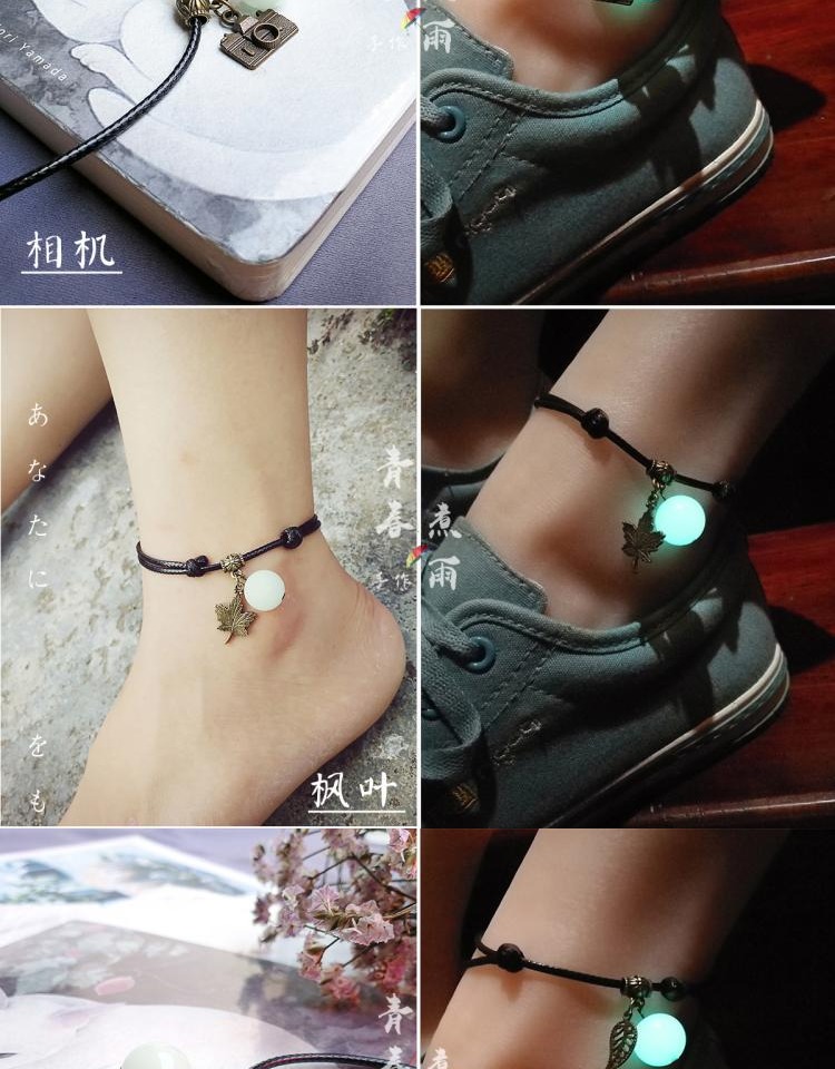 Vòng chân cổ điển dạ quang cổ điển phát sáng đá quý đôi bạn gái sinh viên Sen nam nữ đỏ đen chân dây nhẫn lắc chân đẹp độc