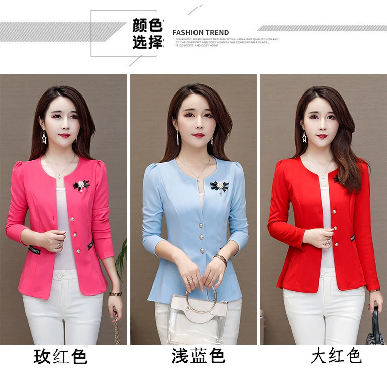 Mùa xuân và mùa thu mới của phụ nữ mỏng Phiên bản Hàn Quốc của bộ đồ nhỏ phụ nữ trẻ trung giản dị cỡ lớn áo mùa thu áo mỏng