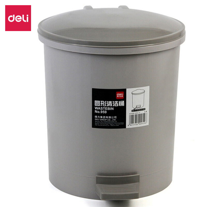 Deli 958 959 round cleaning bucket 9 5L household foot-operated office toilet with lid trash can