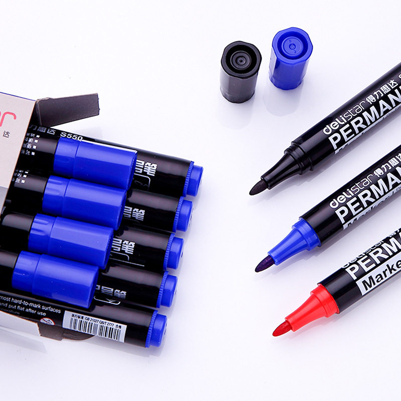 Deli S550 marker pen black rough oily head does not fade waterproof marker pen express marker big head pen stationery