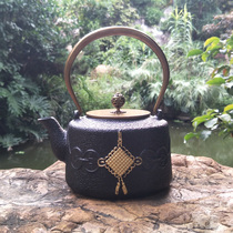 Jinfu iron pot uncoated cast iron tea set Chinese knot kettle pure hand-made retro cast iron pot kung fu teapot