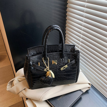 2025 new trendy women's handbag european and american fashionable shoulder crossbody crocodile pattern kelly gold buckle platinum bag