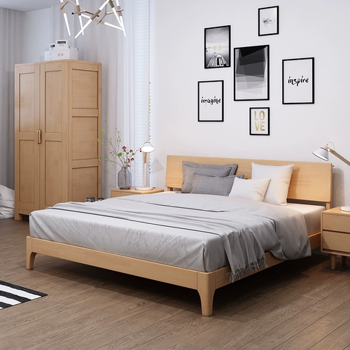 100%полная деревянная северная кровать двойной 1,8 метра японская простота и современная 1,5 м дубная кровать главная спальня