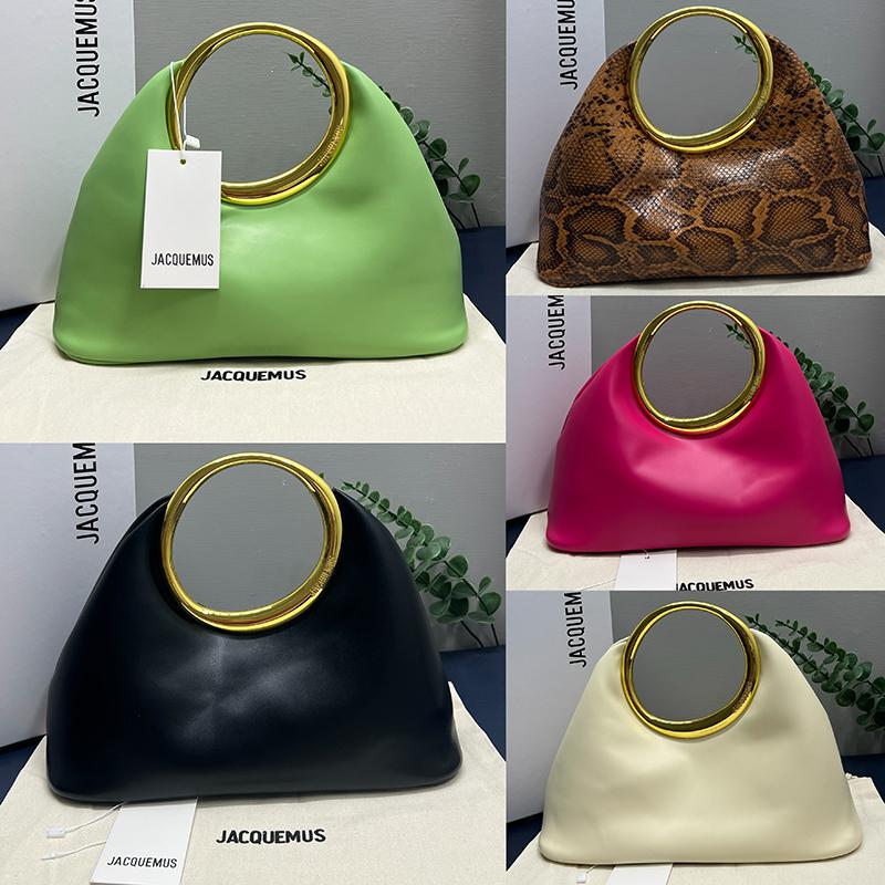 Ins French Niche Design Jacquemus Simple Soft Leather Handbag with Ring Handle, Shoulder Crossbody Cloud Bag, Wrist Bag