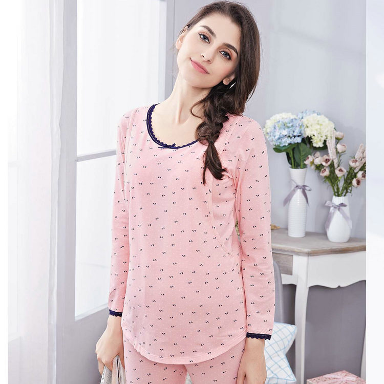 Xiaqi phụ nữ mang thai nhà dịch vụ sau sinh tháng quần áo cotton mùa thu quần áo dài quần cotton áo len đặt vòng cổ cho con bú quần