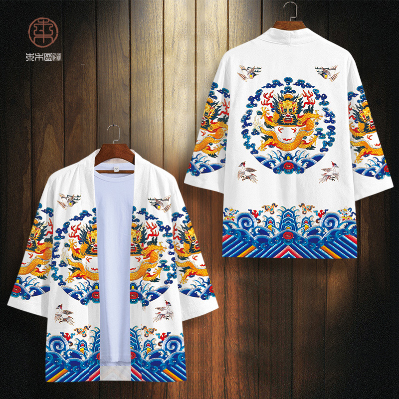 gió của Trung Quốc retro áo vàng nam áo choàng rồng thiết cổ đường gió áo Han váy quần áo hoàng đế và kimono quần áo hiệu suất