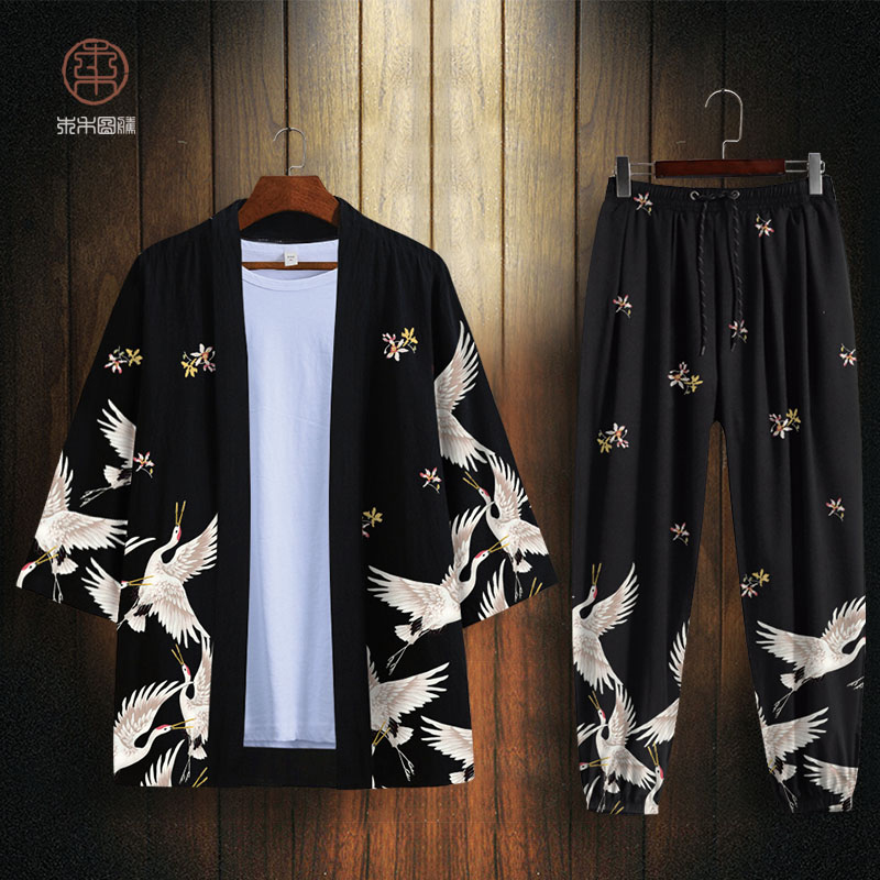 Kimono Tao áo kiểu nam cẩu áo mùa hè mỏng áo áo lỏng lẻo cardigan nắng hôn đầu Tang váy