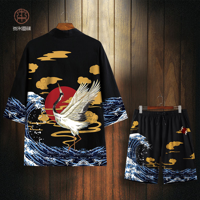 Kimono Tao áo kiểu nam cẩu áo mùa hè mỏng áo áo lỏng lẻo cardigan nắng hôn đầu Tang váy