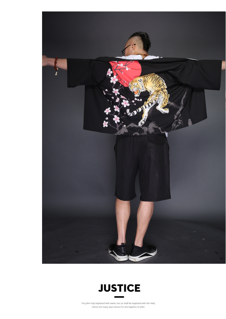 Nhật bản kimono nam áo gió Trung Quốc rồng T-Shirt áo Hanfu Tang phù hợp với bảy điểm tay áo mỏng áo kem chống nắng áo choàng Nhật Bản