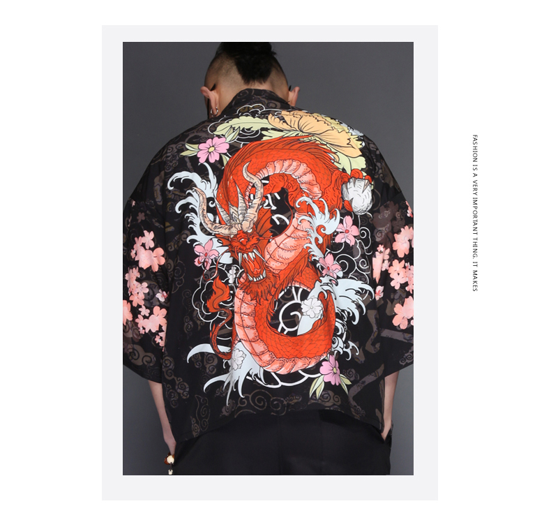 Nhật bản kimono nam áo gió Trung Quốc rồng T-Shirt áo Hanfu Tang phù hợp với bảy điểm tay áo mỏng áo kem chống nắng áo choàng Nhật Bản