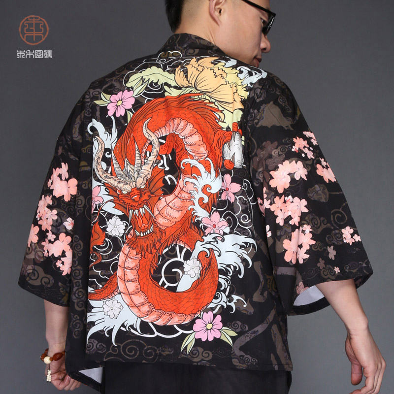 Nhật Bản kimono của nam giới áo gió Trung Quốc rồng T-shirt mũi người đàn ông váy Tang dài tay áo khoác kiểu Nhật áo Daorobe mùa xuân