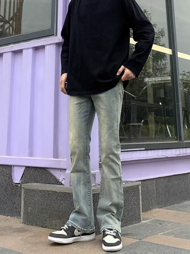 Мегафон, эластичные джинсы, ретро штаны, в американском стиле, свободный прямой крой