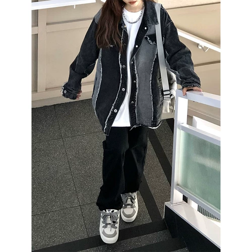 Дизайнерская джинсовая осенняя демисезонная куртка подходит для мужчин и женщин для влюбленных, в американском стиле, тренд сезона, оверсайз