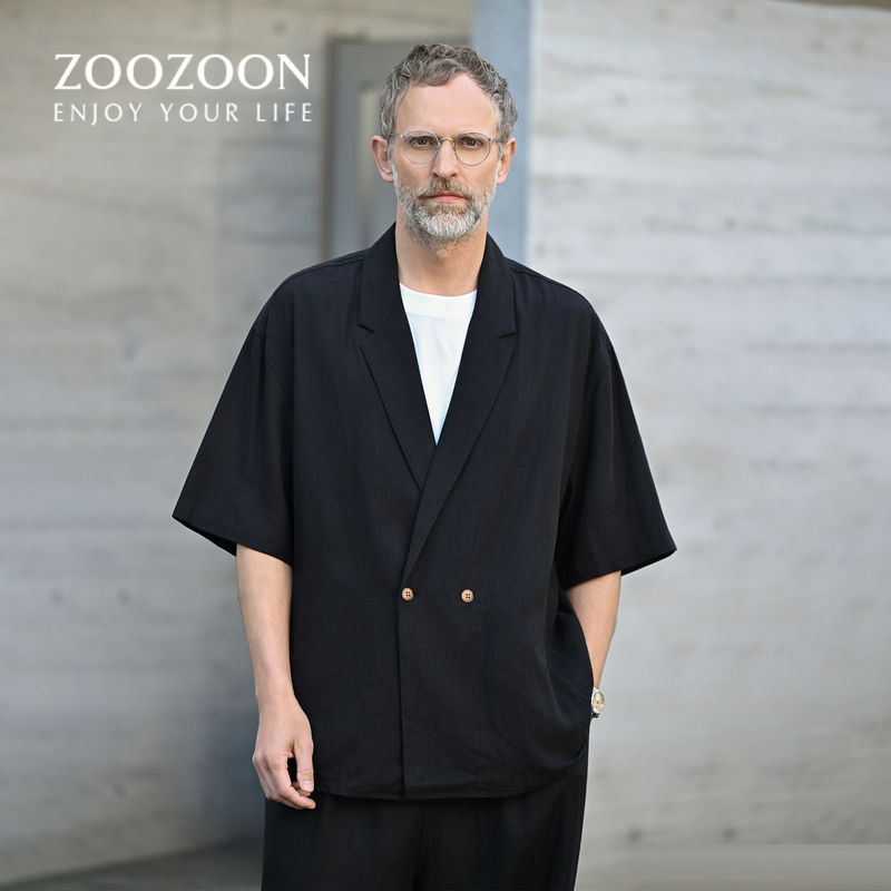 Zoozoon2026 New Simple Style Short-Sleeved Linen Suit Men's Summer Lapel High-End Suit Jacket