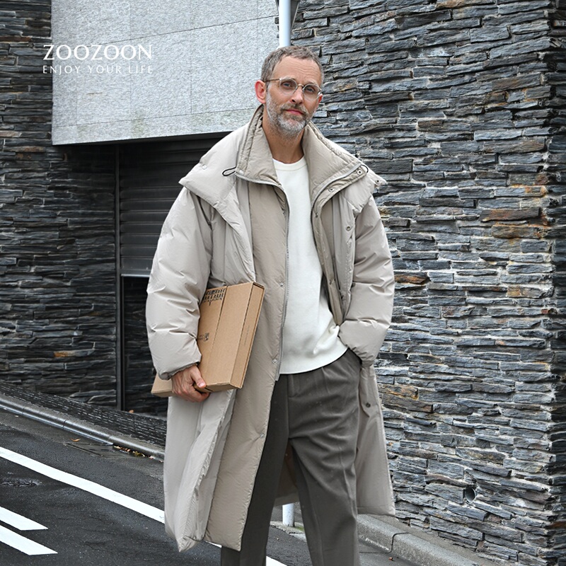 Men's down Jacket, Winter Mid-Length, Thickened and Fleece-Lined, Warm, 2026 New Long Over-The-Knee Coat, Parka
