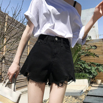 European version of black denim shorts womens 2021 summer new high-waisted hot pants showing thin and wide legs loose a-line trendy ins