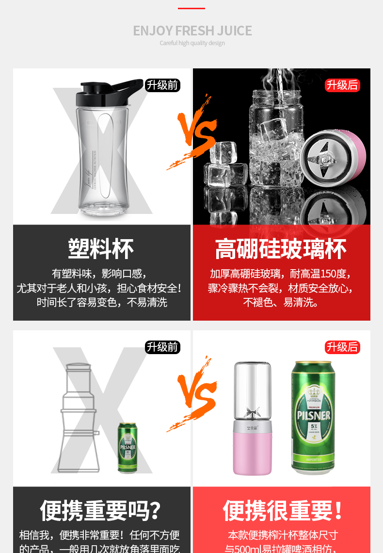 máy ép chậm korihome Ai Baili máy ép trái cây sạc điện nhỏ nước ép máy gia dụng máy trộn mini học sinh đi kèm cốc - Máy ép trái cây máy xay cầm tay braun