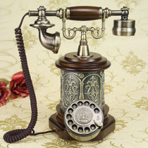 Dickdenton European antique solid wood telephone retro vintage old rotary dial wired home phone landline