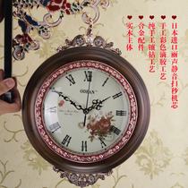 Special clearance retro European style pastoral double-sided mute sweep second movement craft wall solid wood wall clock