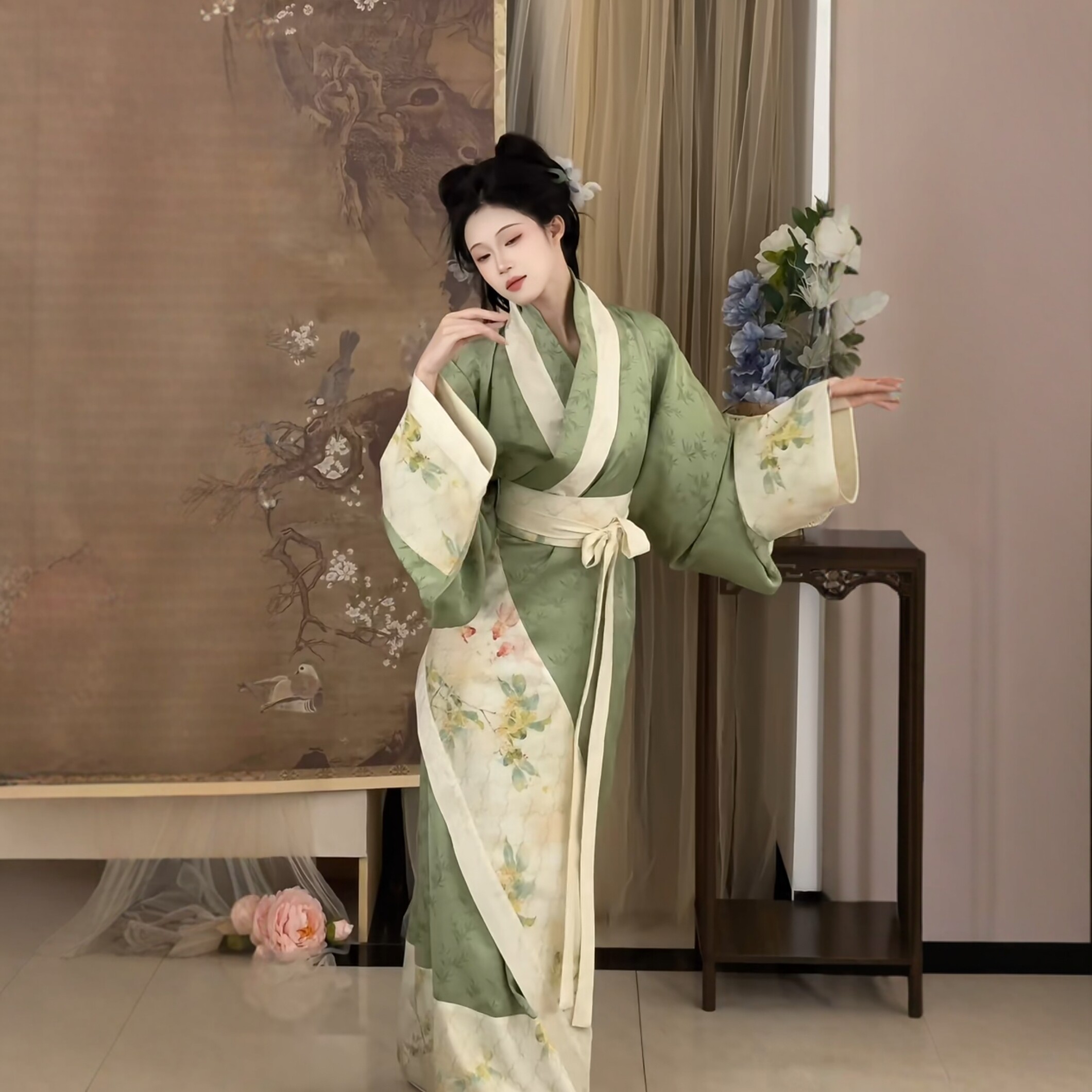 西漢王朝戦国時代のローブ復元、女性用カーブ裾漢服、2026年新スタイル中国風ドレス、プリントクロスカラーパフォーマンス衣装