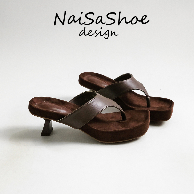 Retro Style High-Heeled Sandals for Women, Summer Stiletto Heel Flip-Flops, Elegant Brown French Square-Toe Outer Slippers Retro Style High-Heeled Sandals for Women, Summer Stiletto Heel Flip-Flops, Elegant Brown French Square-Toe Outer Slippers